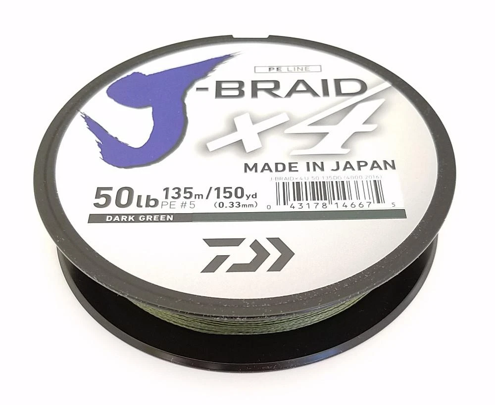 Daiwa J-Braid X4 Braided Line 150 Yards Dark Green 3 Daiwa J-Braid X4 Braided Line 150 Yards Dark Green